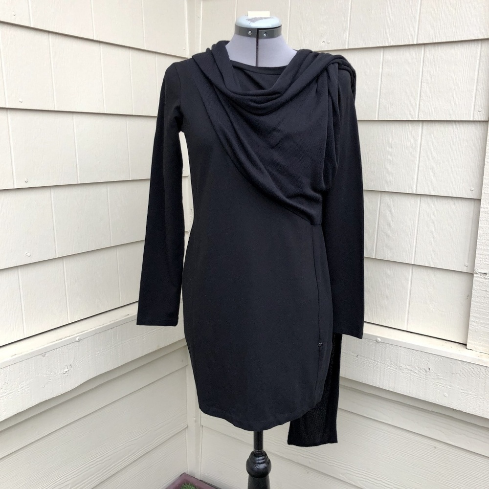 Kai-Aakmann Black Draped Mini Dress Tunic Size M